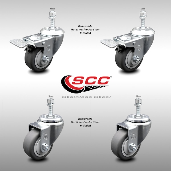 Service Caster 3 Inch SS Thermoplastic Rubber 1/2 Inch Stem Caster Total Lock Brake SCC, 2PK SCC-SSTSTTL20S314-TPRB-M1015-2-S-2 - main